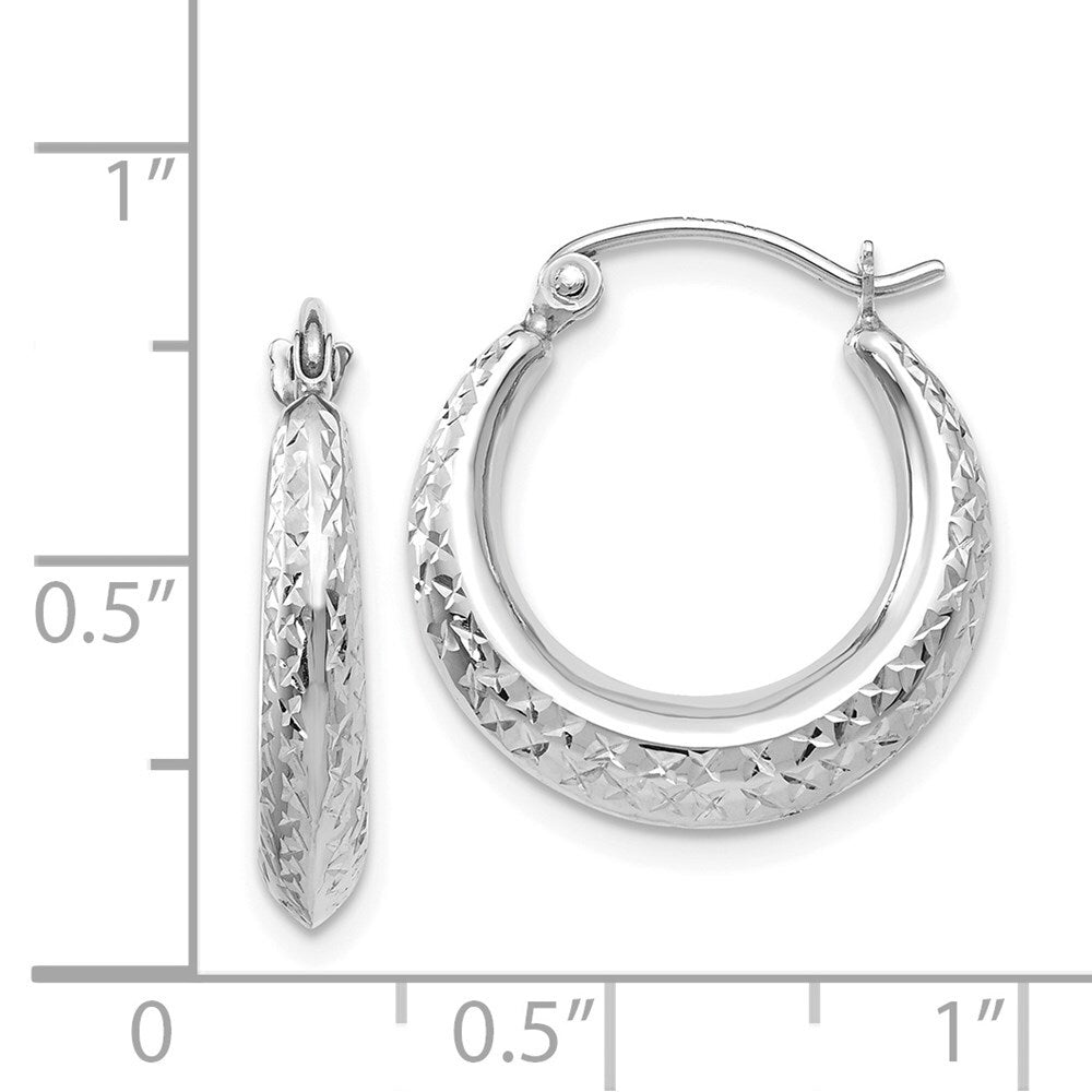 14K White Gold Textured Hollow Hoop Earrings Gift for Women