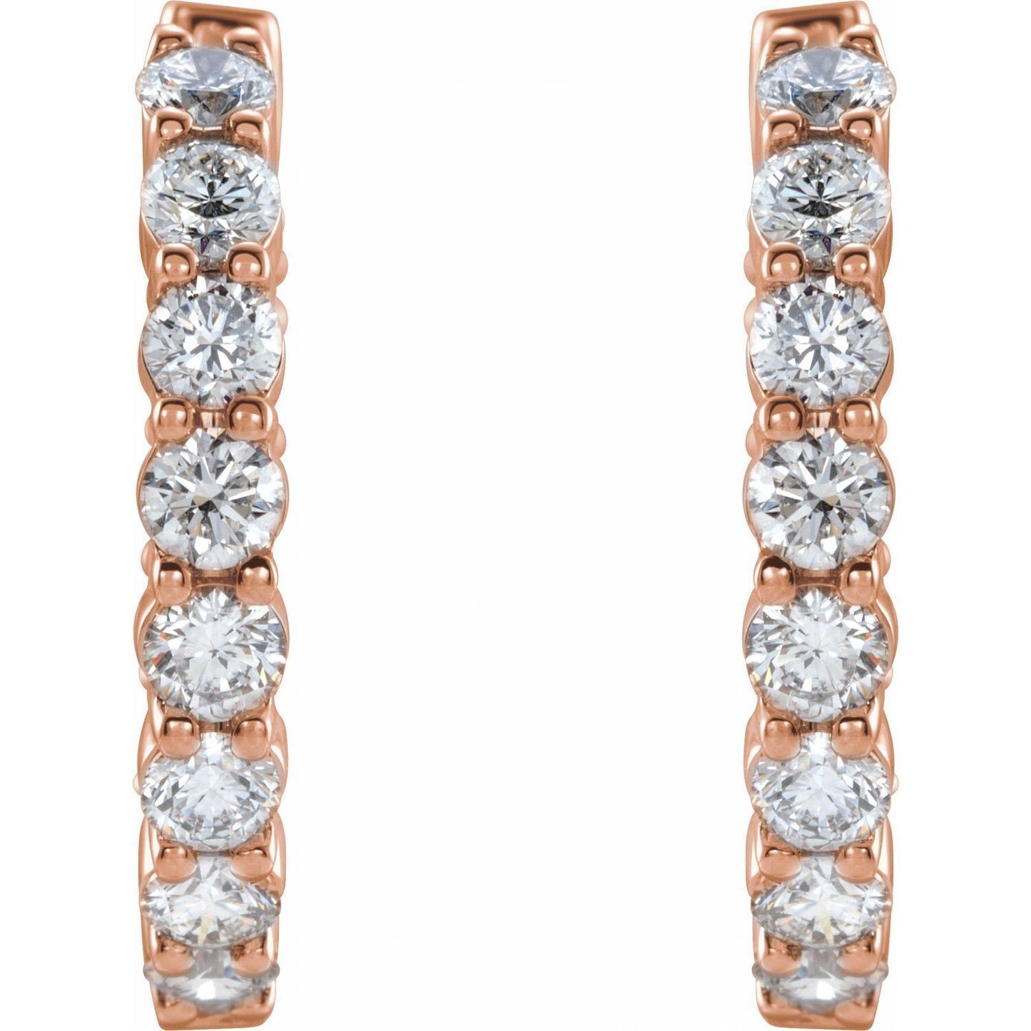 14k Rose Gold 1Ct Lab-Grown Diamond Inside-Outside Hinged 19.3 mm Hoop Earrings