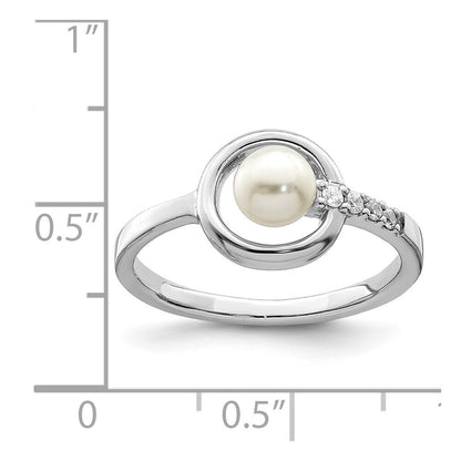 Sterling Silver Cubic Zirconia 5-6mm Button FWC Pearl in Circle Ring SZ 6