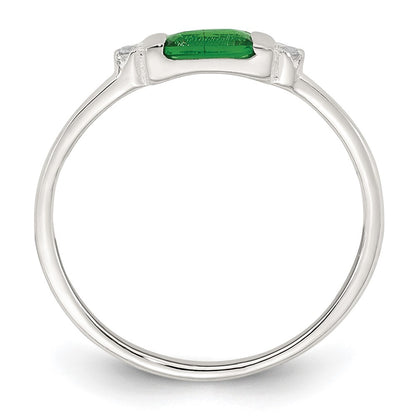Sterling Silver Polished Green and White Rectangular CZ Ring Size 6