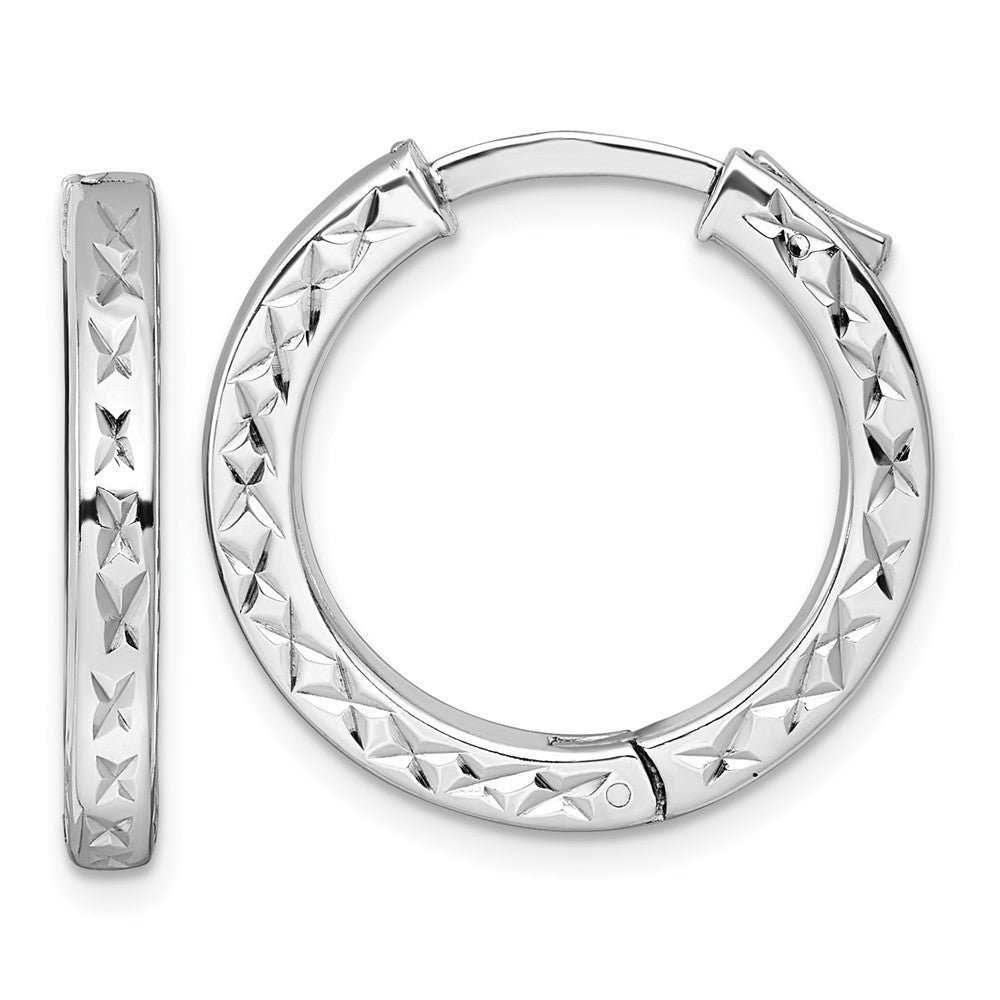 Sterling Silver Diamond-cut Safety Lock Hinged Square Tube Hoop Earrings