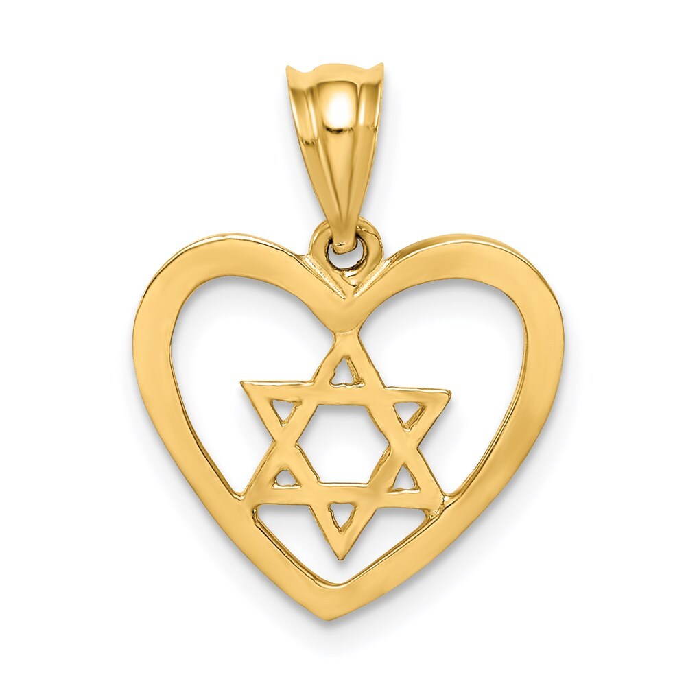14k Yellow Gold Polished Star of David in Heart Pendant for Women