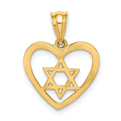14k Yellow Gold Polished Star of David in Heart Pendant for Women