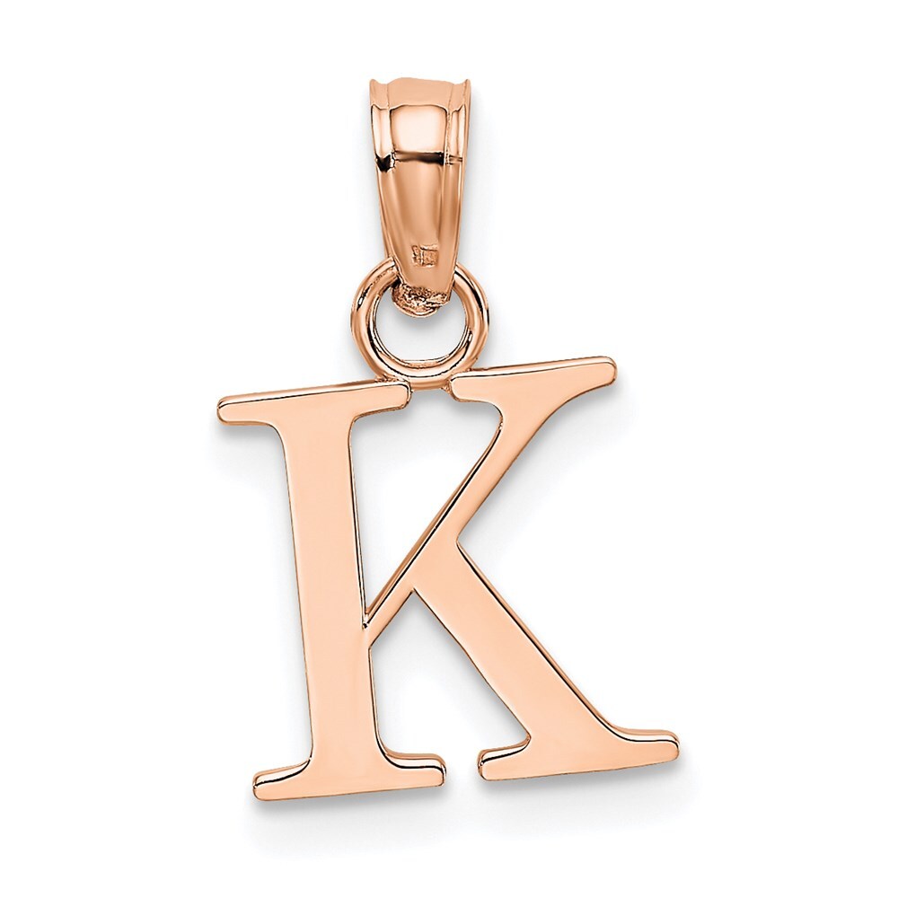14k Rose Gold Polished Block Letter K Initial Pendant for Women