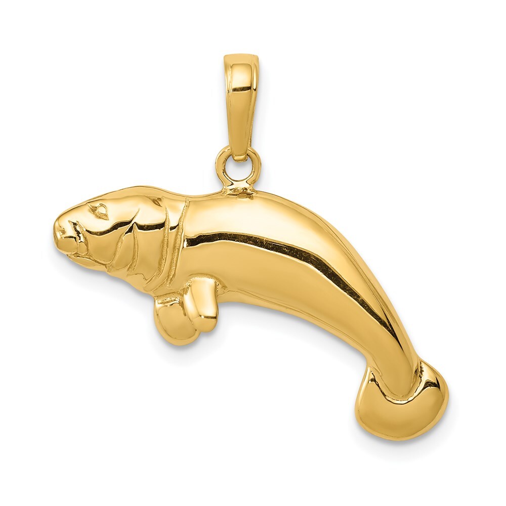 14k Yellow Gold Solid Polished Manatee Pendant for Women
