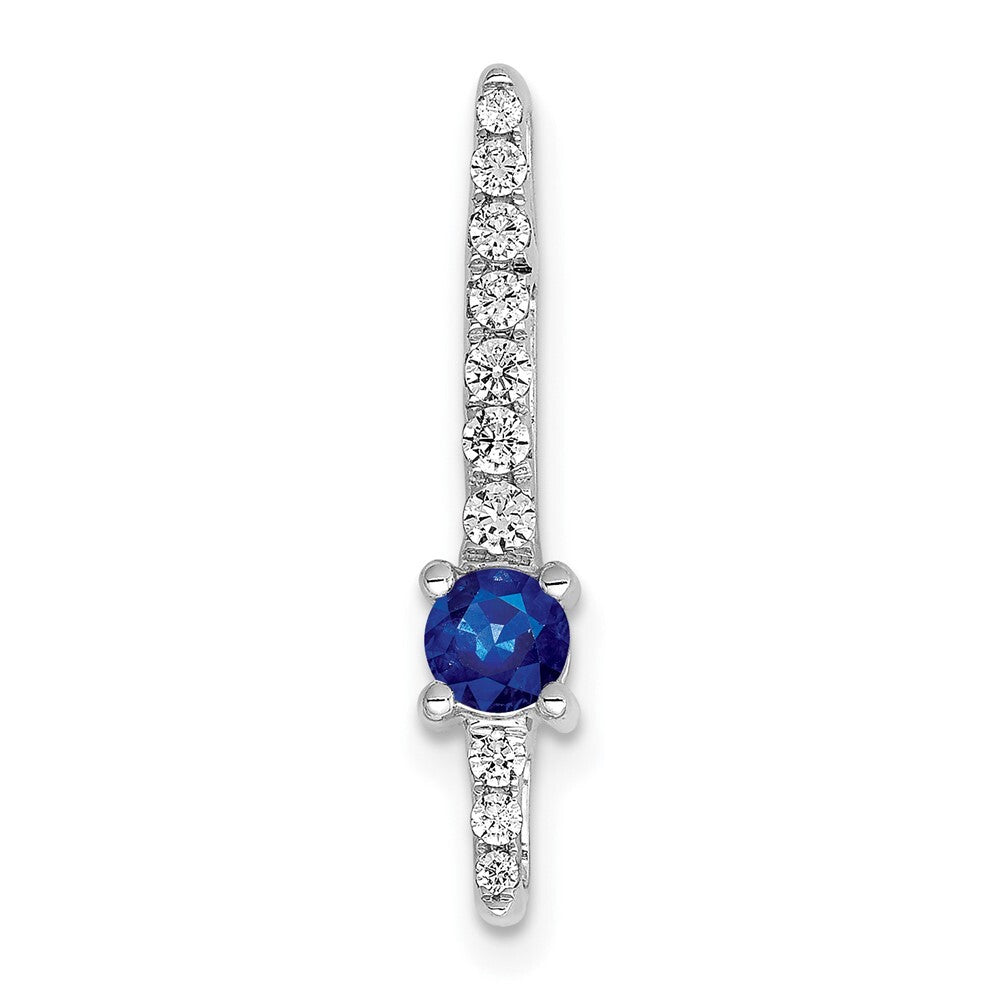 14k White Gold Diamond and .18 Sapphire Fancy Chain Slide Pendant for Women