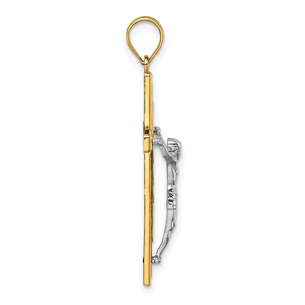 14k Two-tone Gold Polished and Diamond-cut Crucifix Pendant for Women