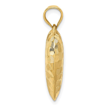 14k Yellow Gold Polished Basket Weave Pattern 3-D Heart Pendant for Women