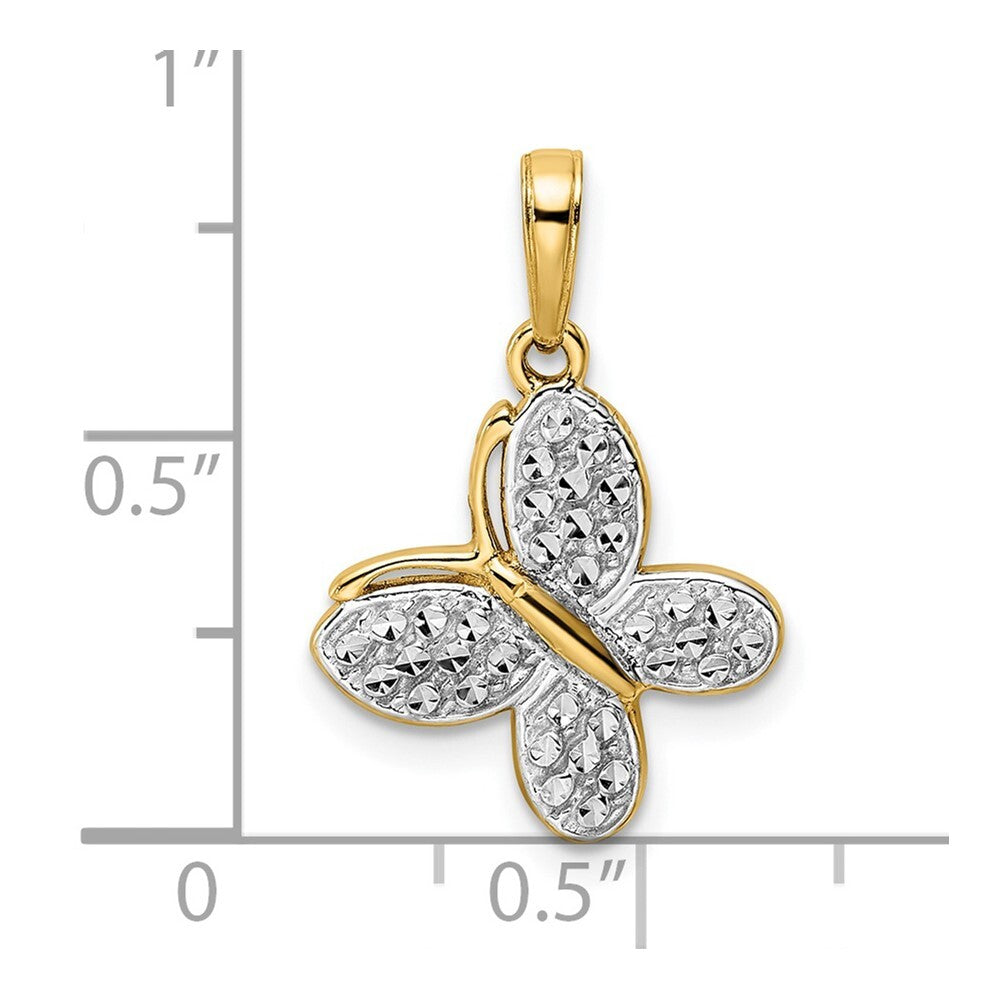 14k Yellow Gold and White Rhodium Diamond-cut Fancy Butterfly Pendant for Women