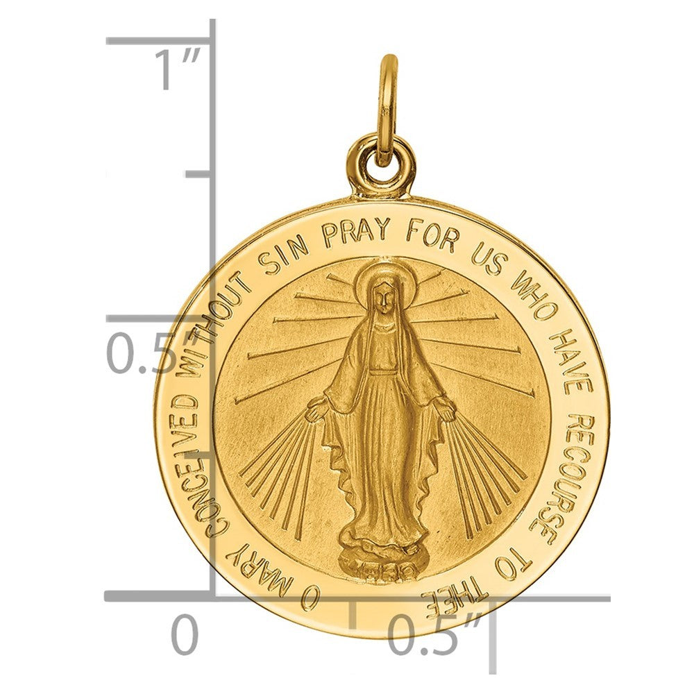 14k Yellow Gold Solid Polished Satin Large Round Miraculous Medal