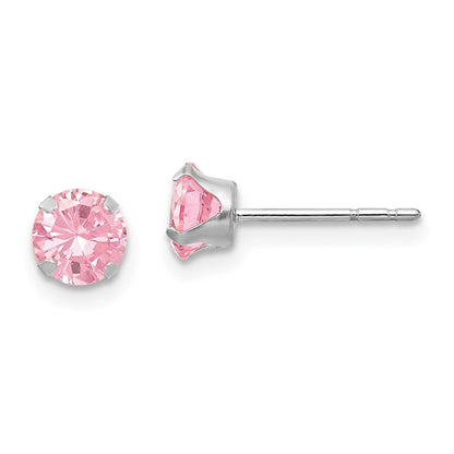 14k White Gold 5mm Pink CZ Earrings