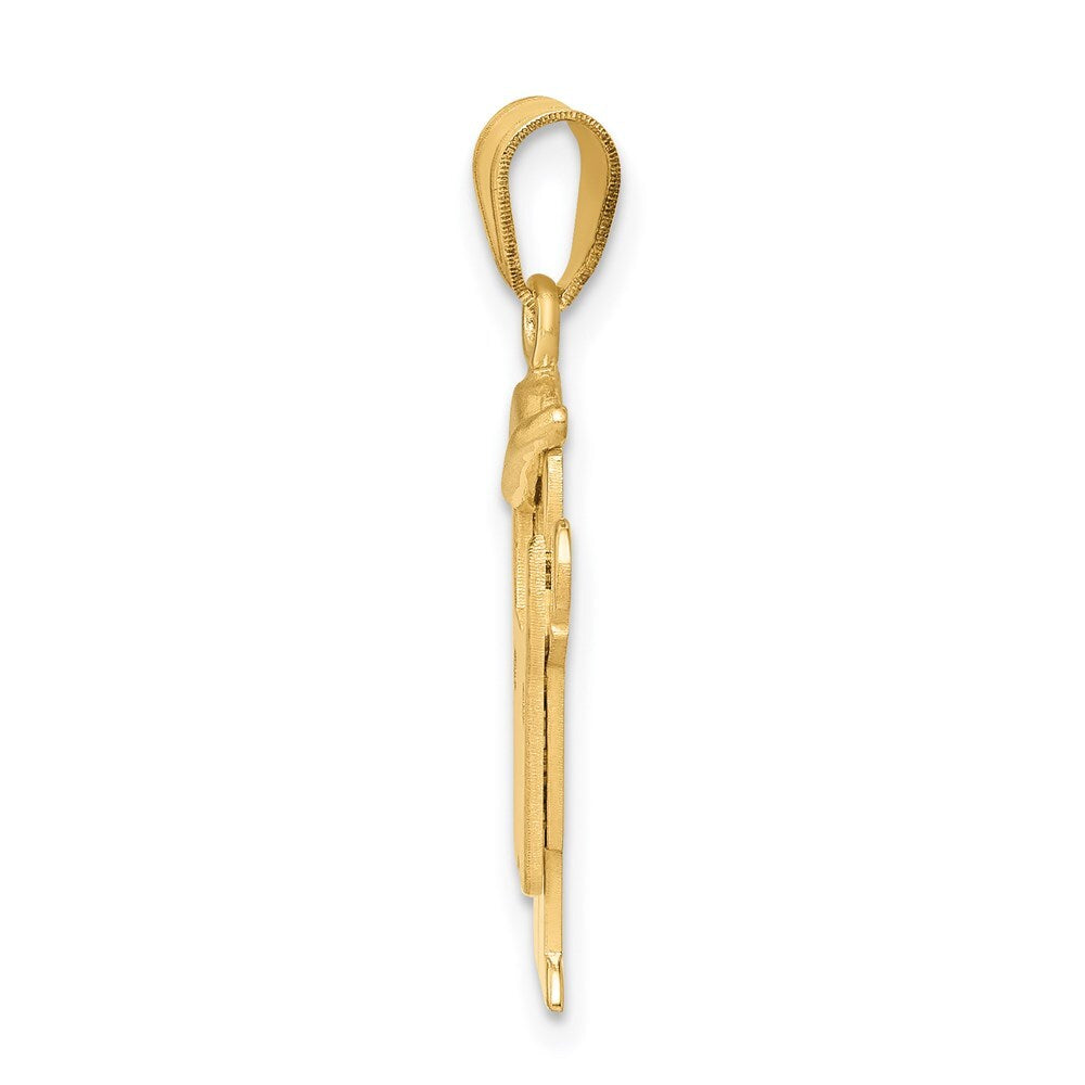 14k Yellow Gold Solid Engravable Boy in Overalls with Hat on Left Charm Pendant
