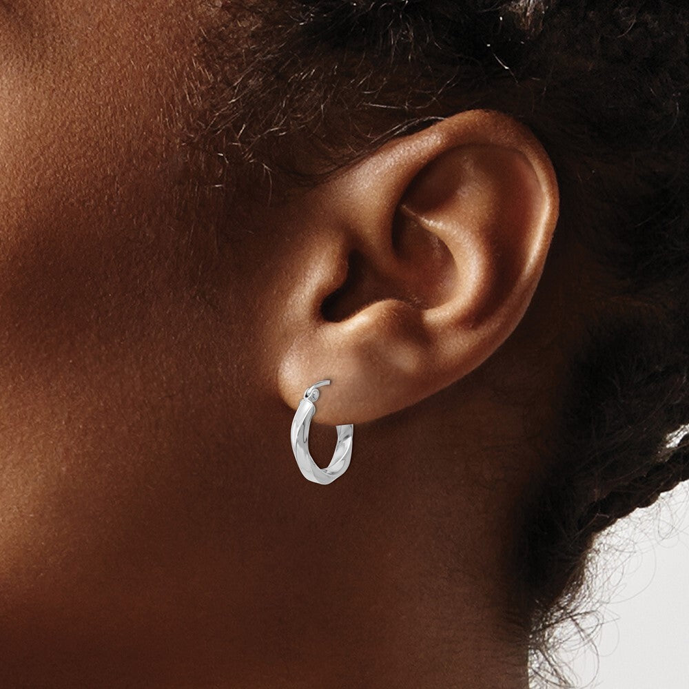 14k White Gold 3mm Twisted Hoop Earrings Gift for Women