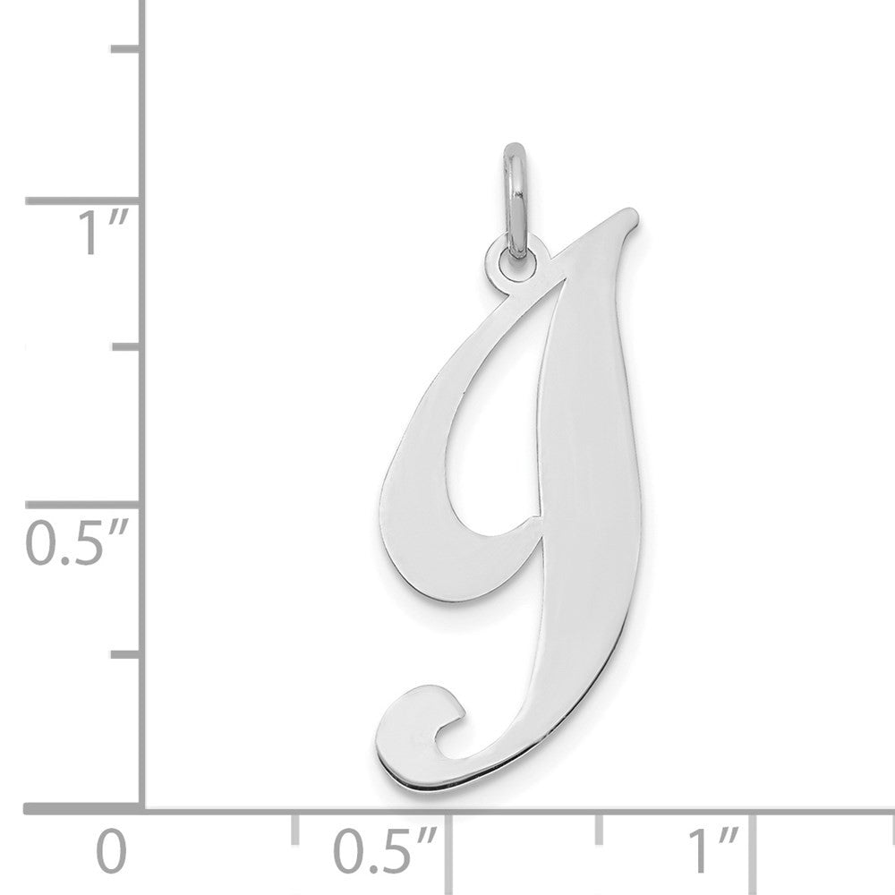 14k White Gold Large Fancy Script Letter I Initial Charm Pendant