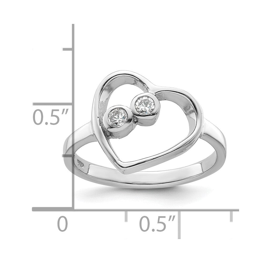 Sterling Silver Rhodium-plated CZ Open Heart Ring Size 8