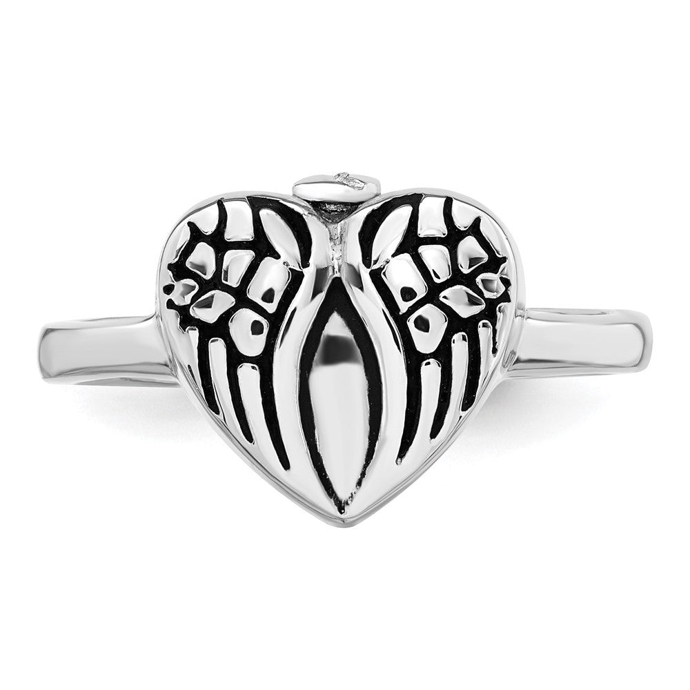 Sterling Silver Enamel Heart With Wings FOREVER IN MY HEART Ash Holder Ring Sz 8
