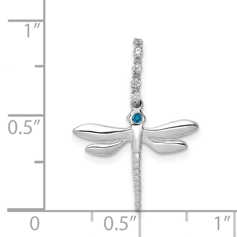 14k White Gold Blue and White Diamond Dragonfly Pendant for Women