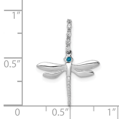 14k White Gold Blue and White Diamond Dragonfly Pendant for Women