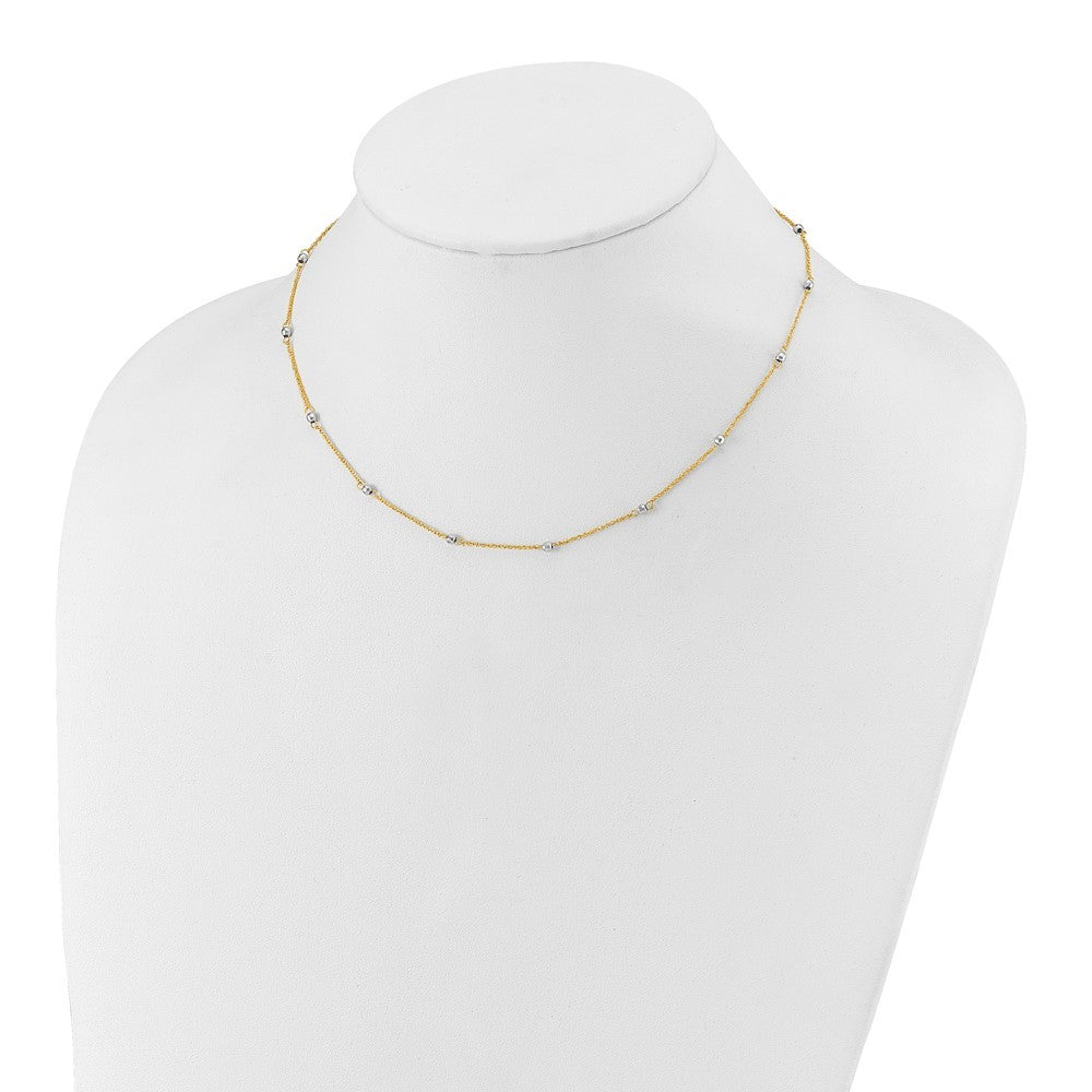 14K Two-tone Gold Ropa Mirror Bead W/2in Ext Necklace