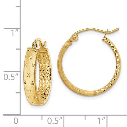 14k Yellow Gold Polished Diamond-cut In/Out Hoop Earrings Gift for Women