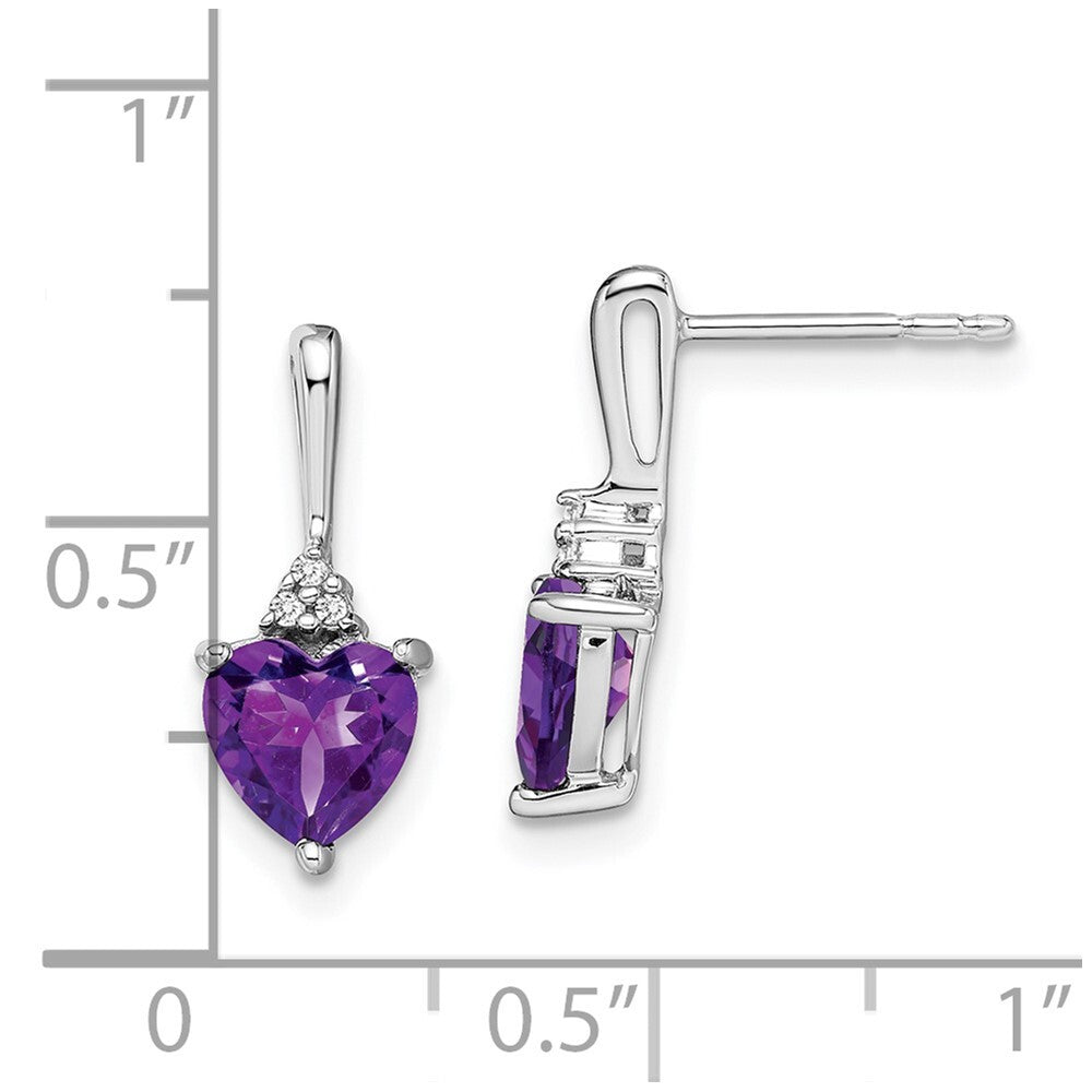 14k White Gold Amethyst and Diamond Heart Drop & Dangle Earrings