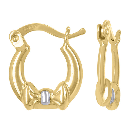 10kt Two-Tone Gold Bow Hoop Earrings