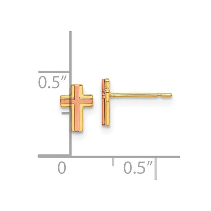 14k Two-tone Gold Cross Stud Earrings