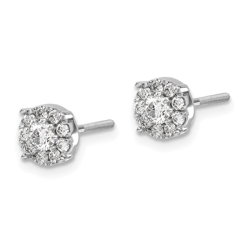 14k White Gold Cluster Diamond Screw Back Stud Earrings