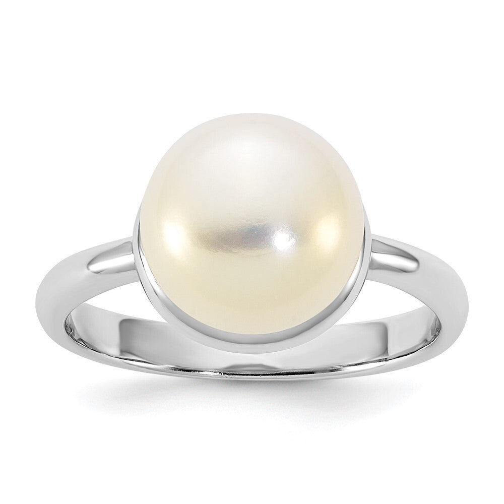 Sterling Silver 10-11mm White Button Freshwater Cultured Pearl Ring Size 7
