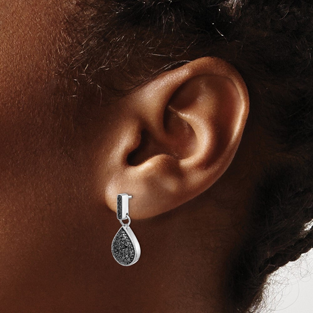 14k White Gold Diamond Black Teardrop Dangle Earrings