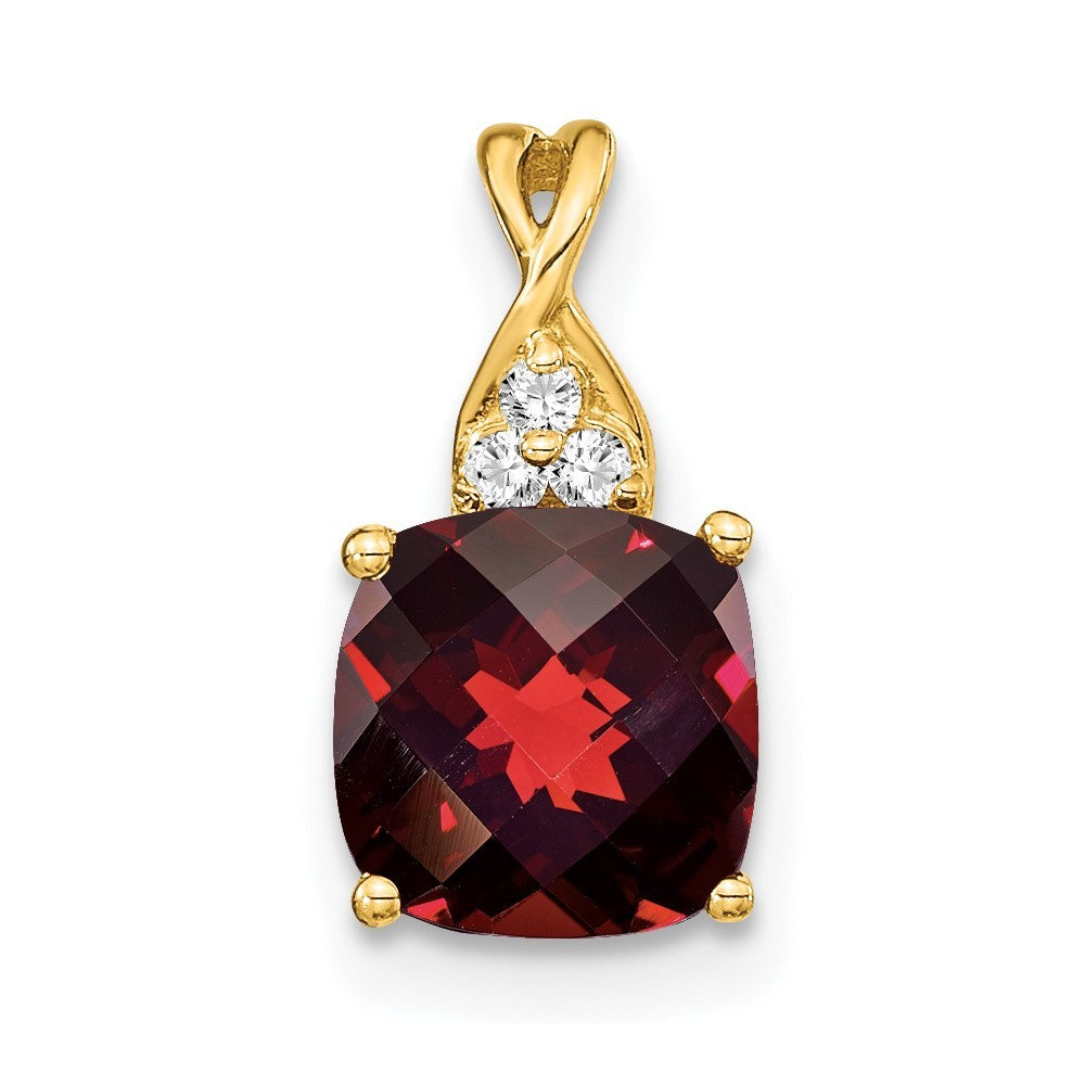 14k Yellow Gold Checkerboard Garnet and Diamond Pendant