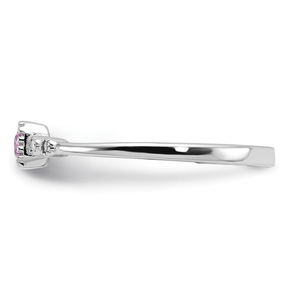 SS Rhodium-plated .43Created Pink Sapphire and .02Cr. Sapphire Ring Size 6