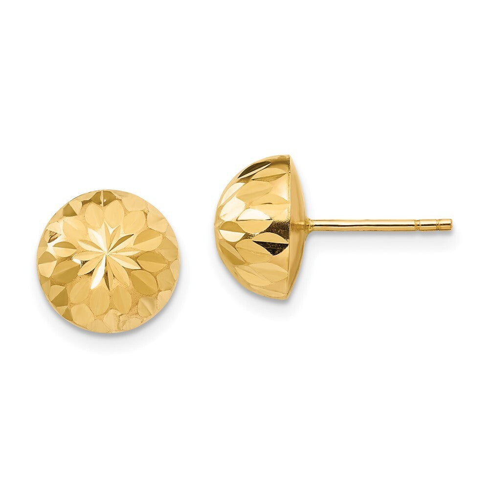 14k Yellow Gold Polished & Diamond-Cut 9mm Button Stud Earrings Gift for Women