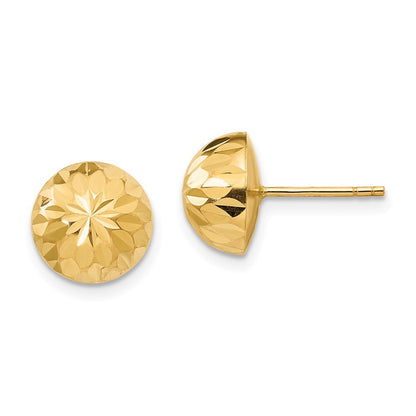 14k Yellow Gold Polished & Diamond-Cut 9mm Button Stud Earrings Gift for Women