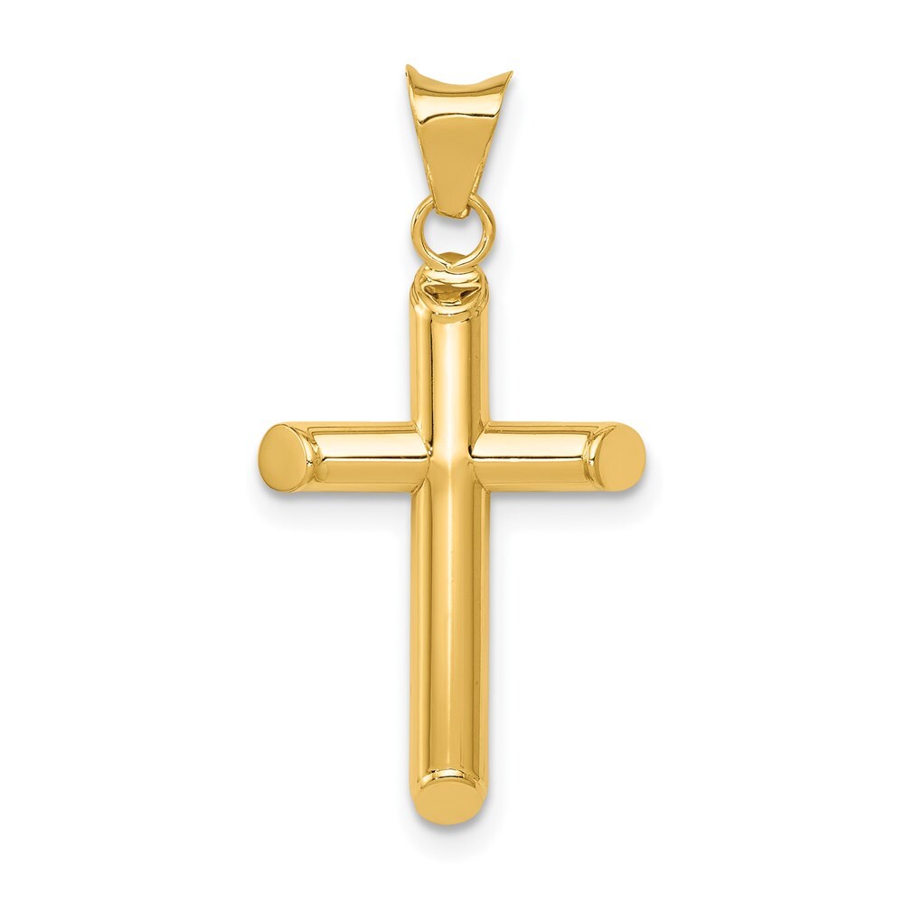 14k Yellow Gold Polished Tube Cross Pendant
