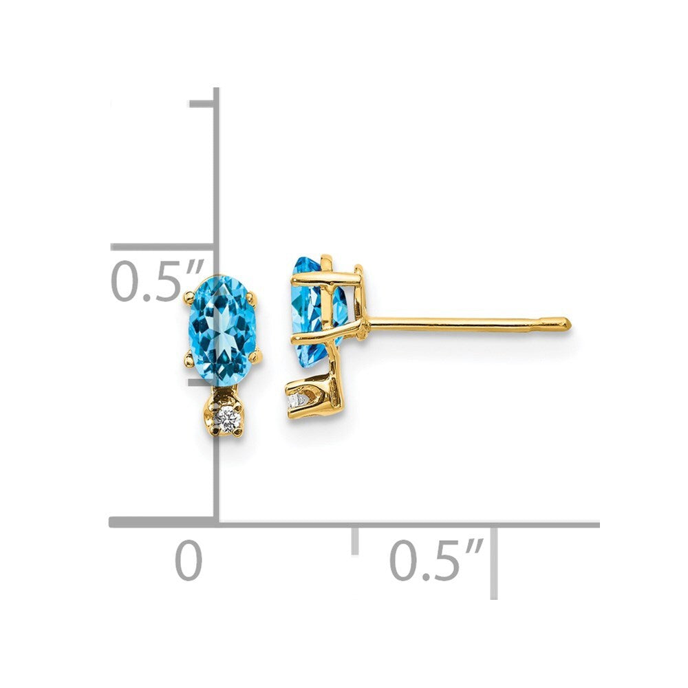 14k Yellow Gold Diamond & Blue Topaz Birthstone Stud Earrings Gift for Women