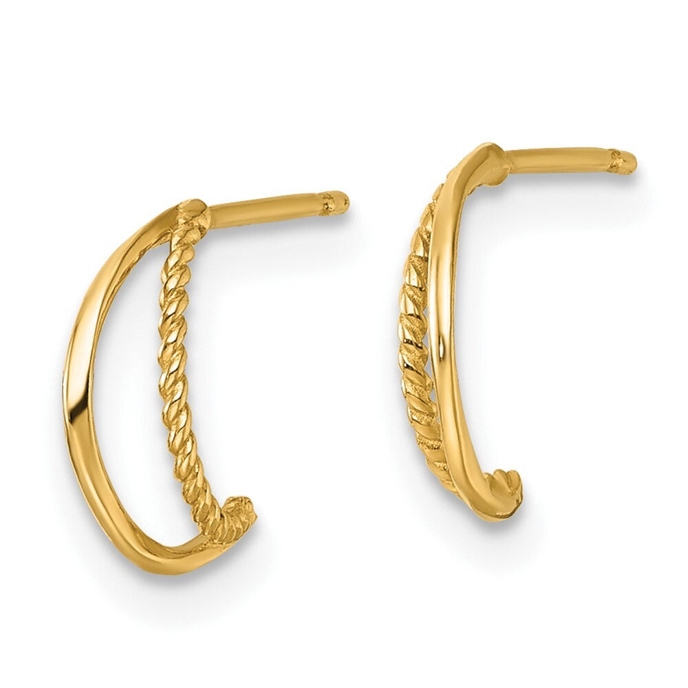 14k Yellow Gold Polished and Twisted C-Hoop Earrings Gift for Women