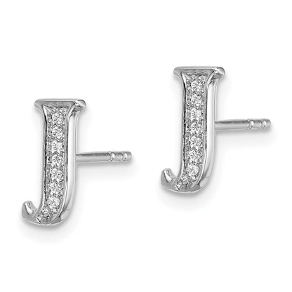 14k White Gold Diamond Initial J Stud Earrings Gift for Women