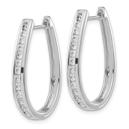 14k White Gold Diamond Oval Hinged Hoop Earrings