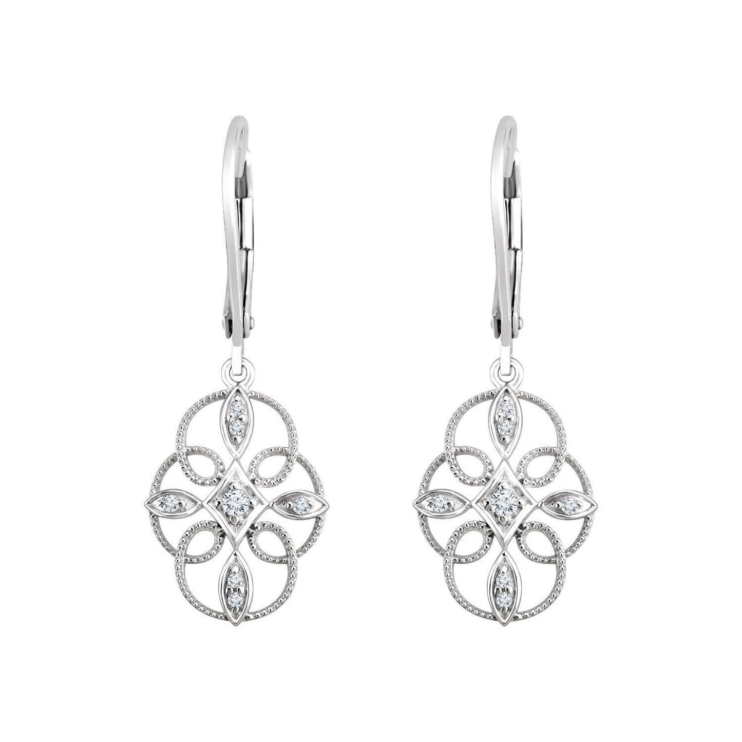 Gift for Mothers Sterling Silver 1/10 CTW Natural Diamond Filigree Stud Earrings