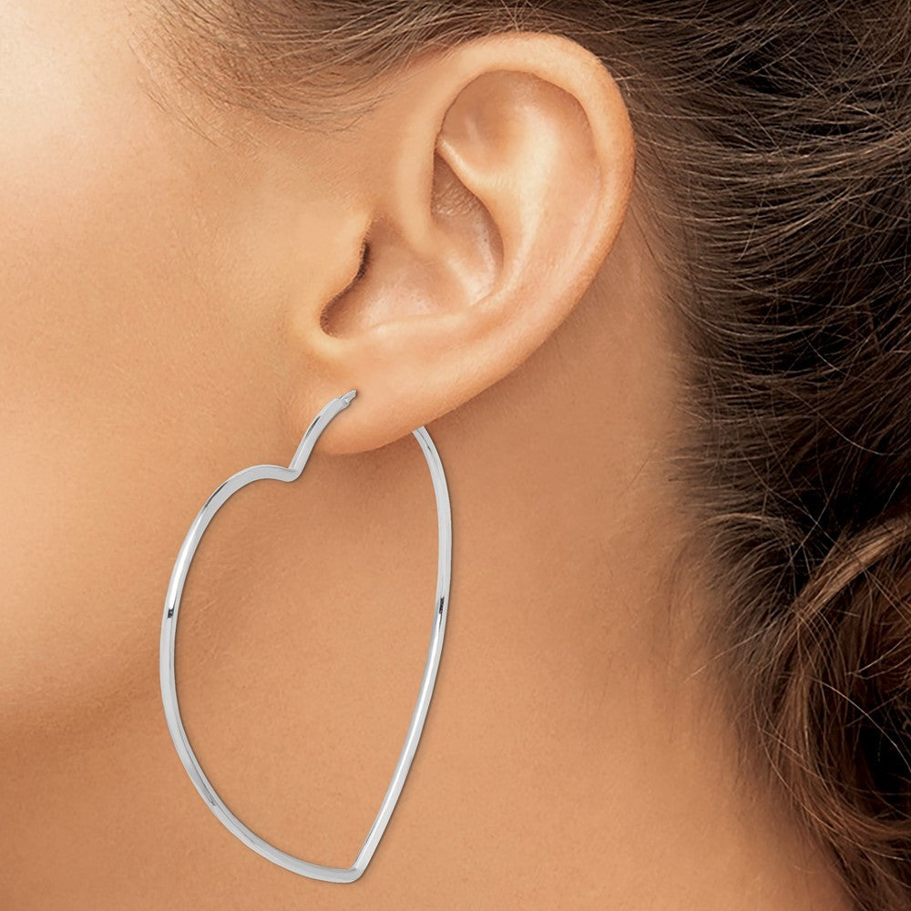 Sterling Silver Rhodium-Plated 2mm Heart Hoop Earrings