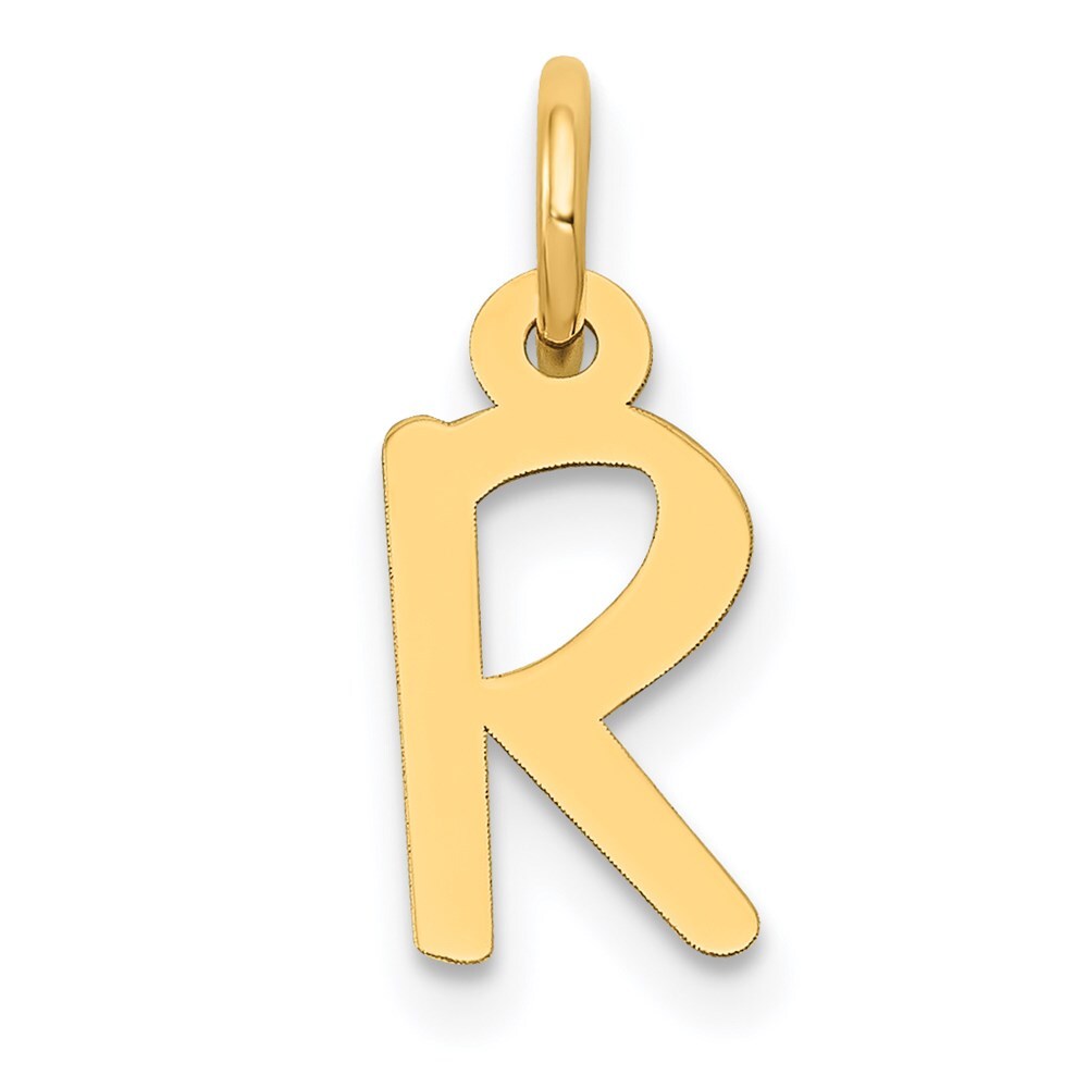 14k Yellow Gold Small Slanted Block Letter R Initial Charm Pendant for Women