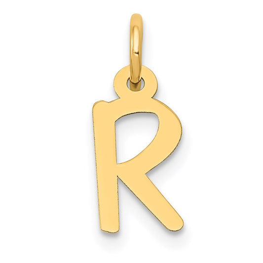 14k Yellow Gold Small Slanted Block Letter R Initial Charm Pendant for Women
