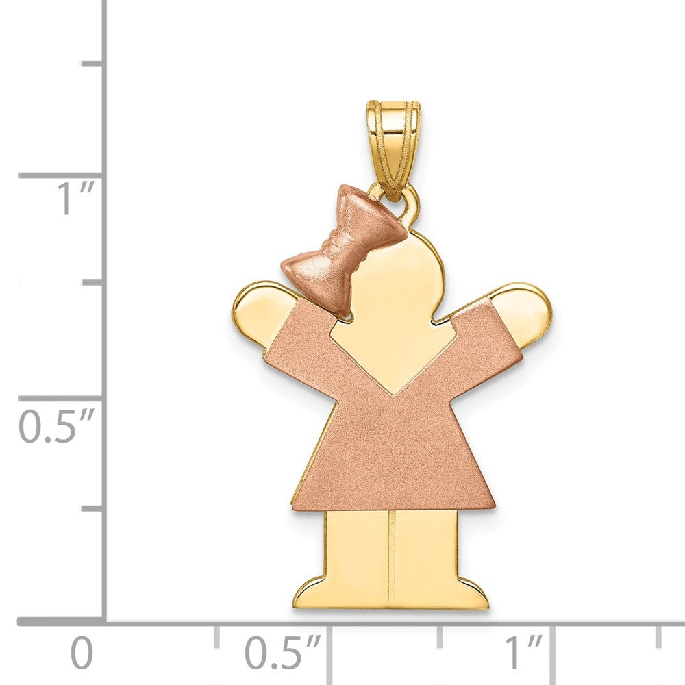 14k Two-Tone Gold Large Girl w Bow on Left Engravable Charm