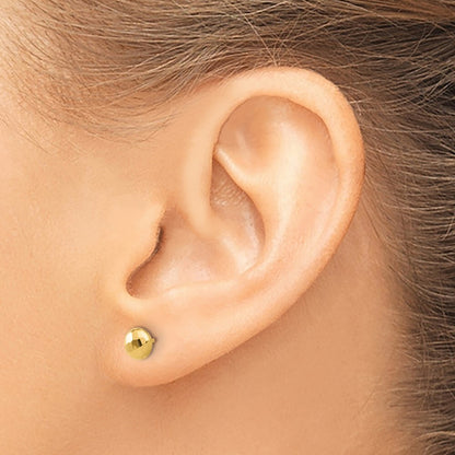 14k Yellow Gold Polished and Diamond-cut 5.5mm Button Stud Earrings