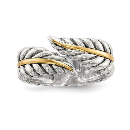 Sterling Silver 14k Antiqued Leaves Bypass Ring