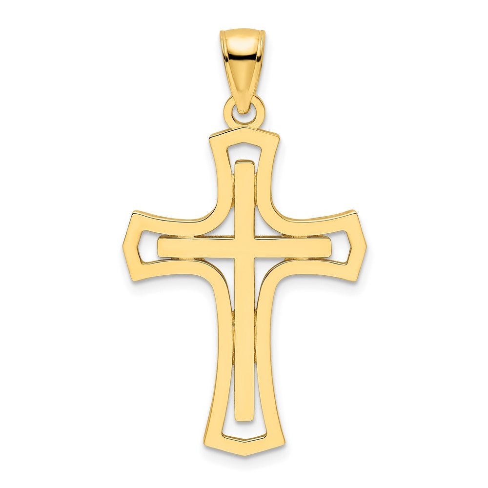 14k Yellow Gold Polished Double Cross Pendant