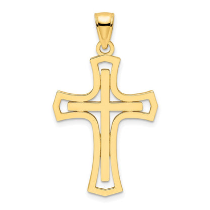 14k Yellow Gold Polished Double Cross Pendant