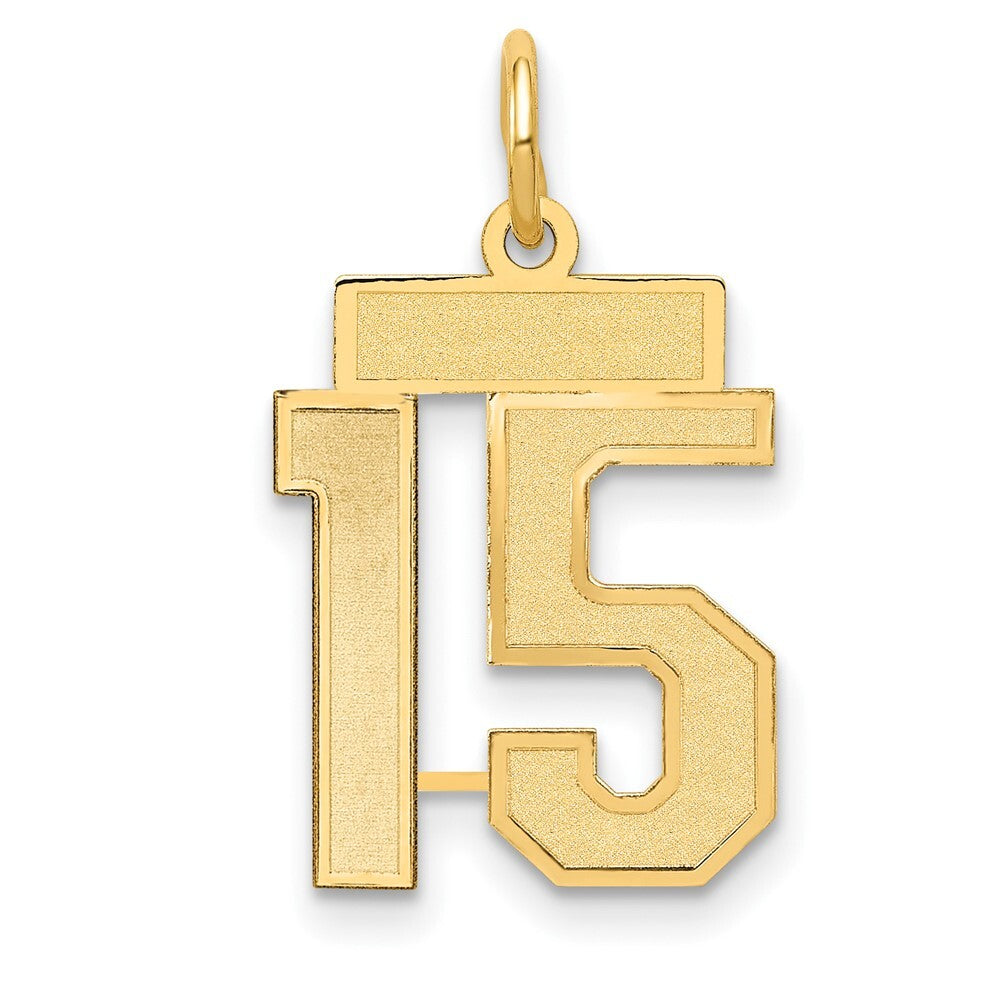 14k Yellow Gold Small Satin Number 15 Charm Pendant for Women
