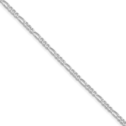 Sterling Silver Rhodium-plated 3mm Pav� Flat Figaro Chain